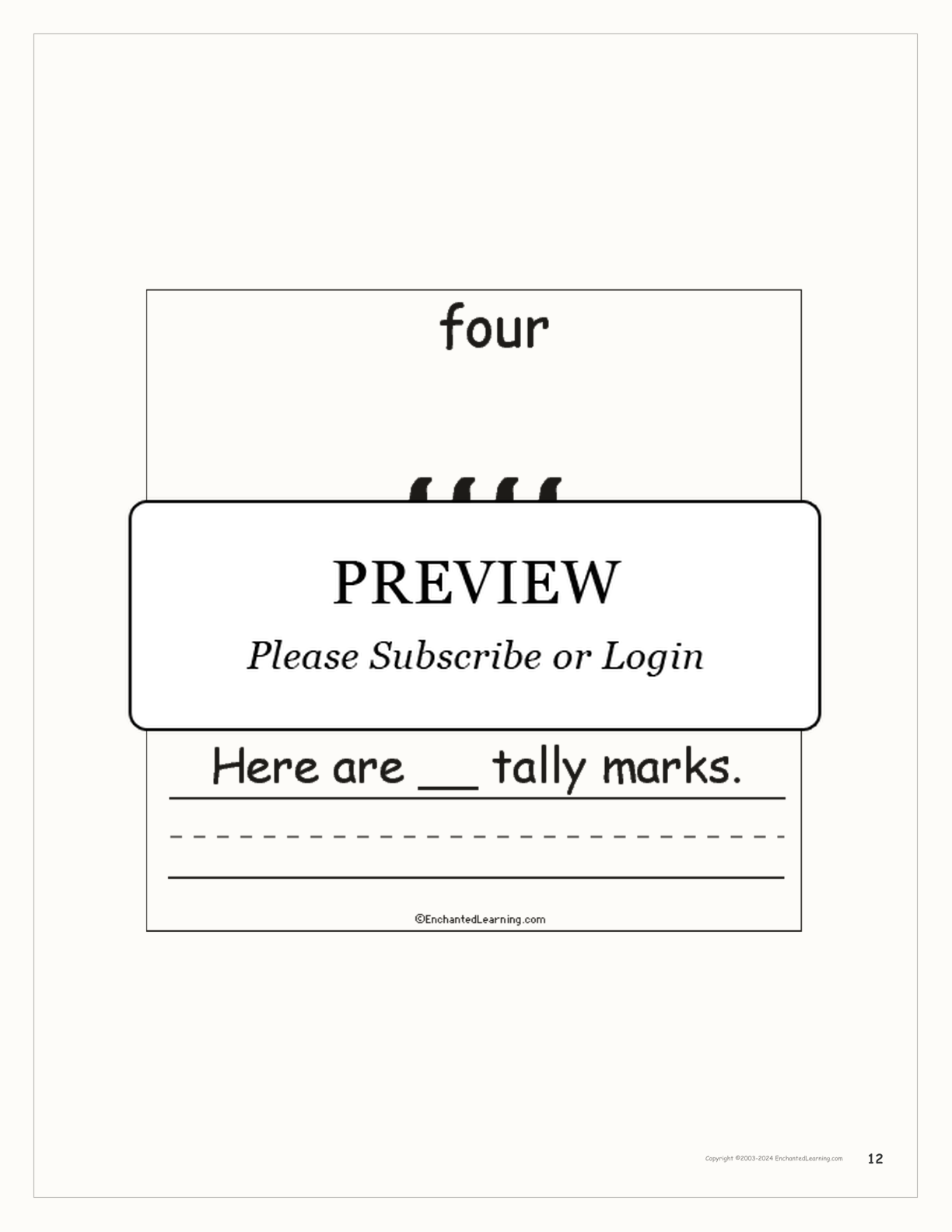 The Number Four Book, for Early Readers interactive printout page 12