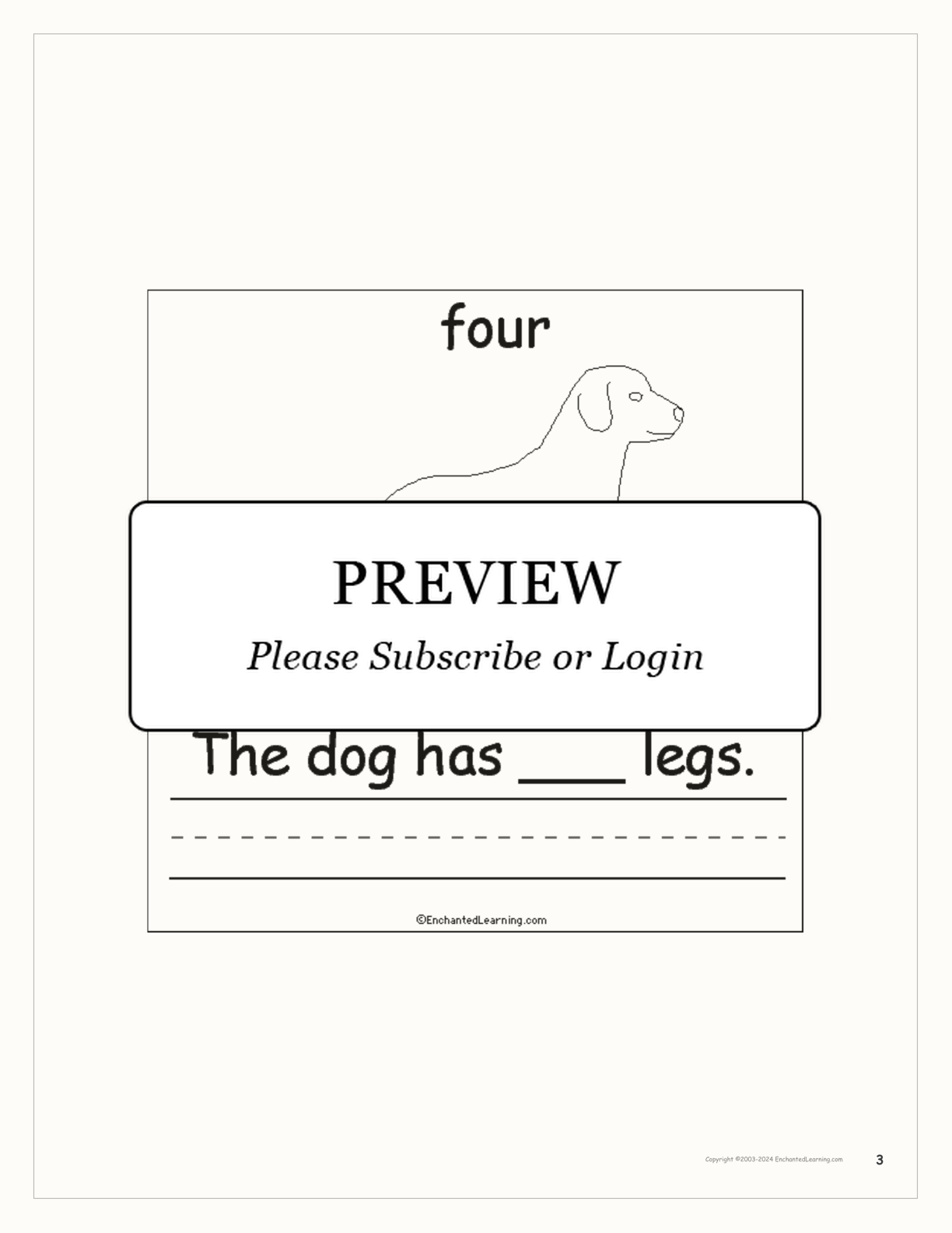 The Number Four Book, for Early Readers interactive printout page 3