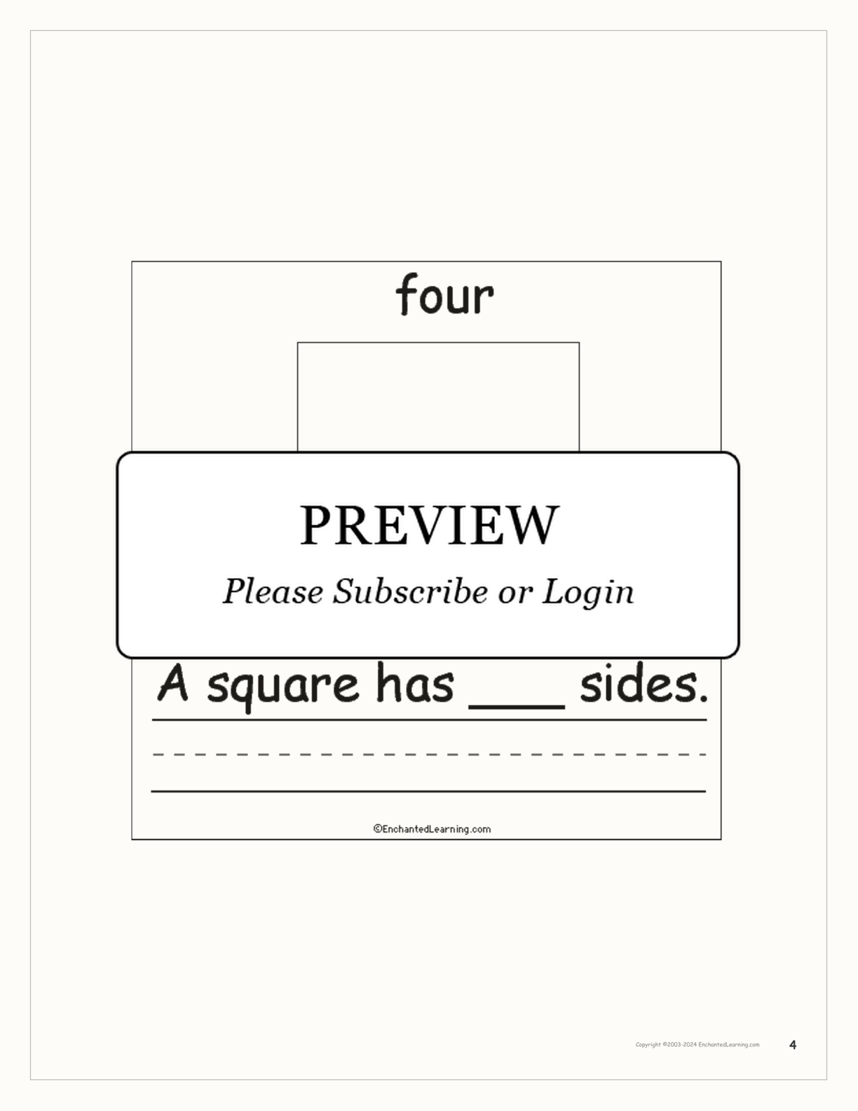 The Number Four Book, for Early Readers interactive printout page 4