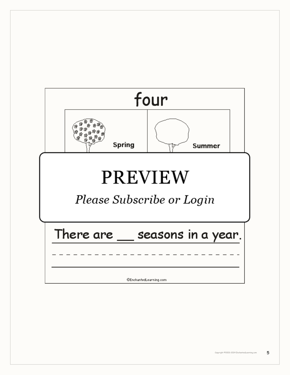 The Number Four Book, for Early Readers interactive printout page 5