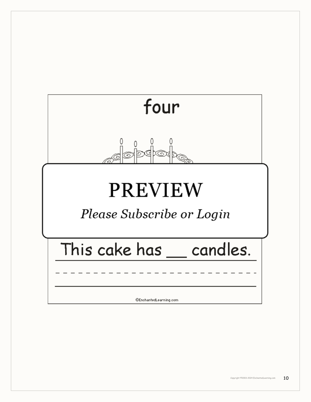 The Number Four Book, for Early Readers interactive printout page 10
