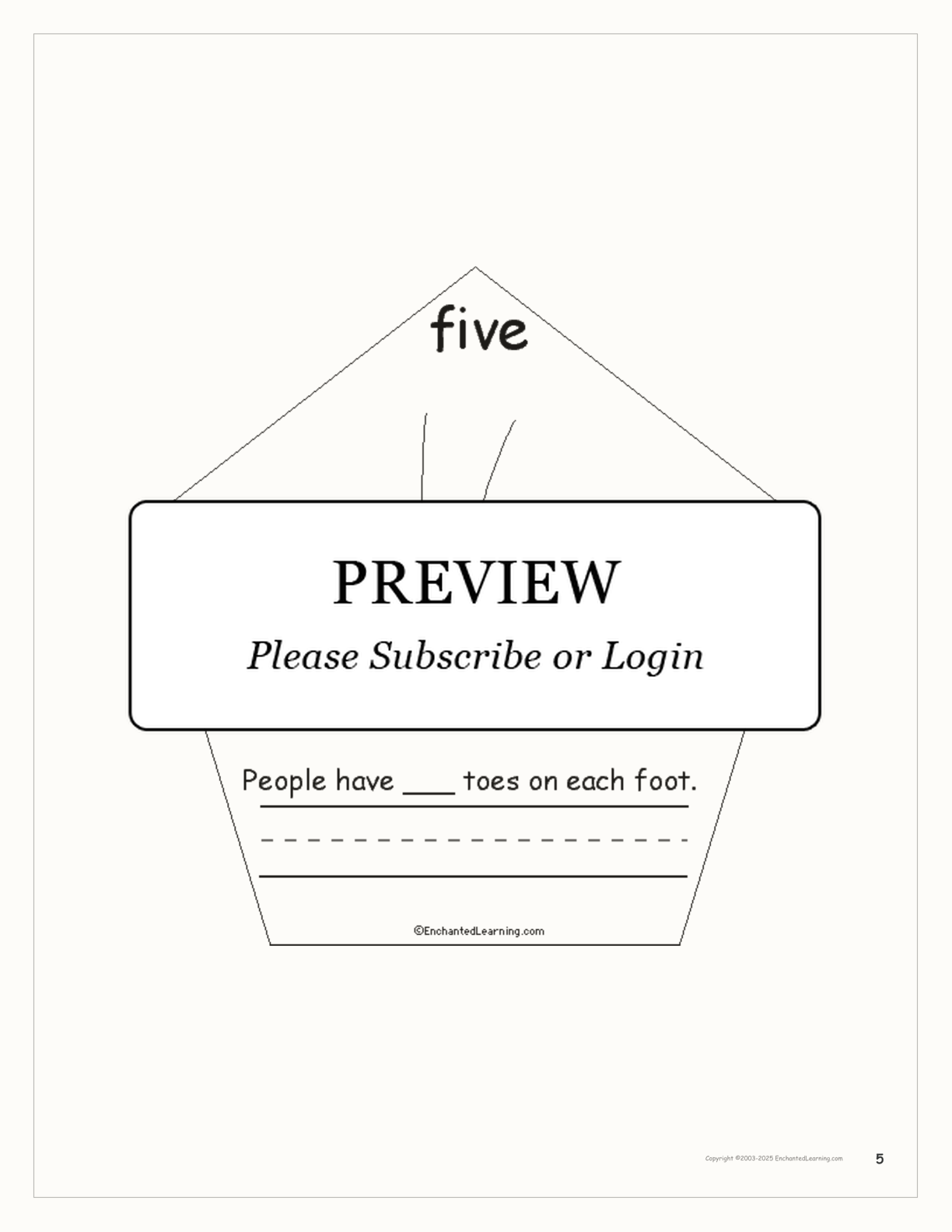 The Number Five Book interactive printout page 5