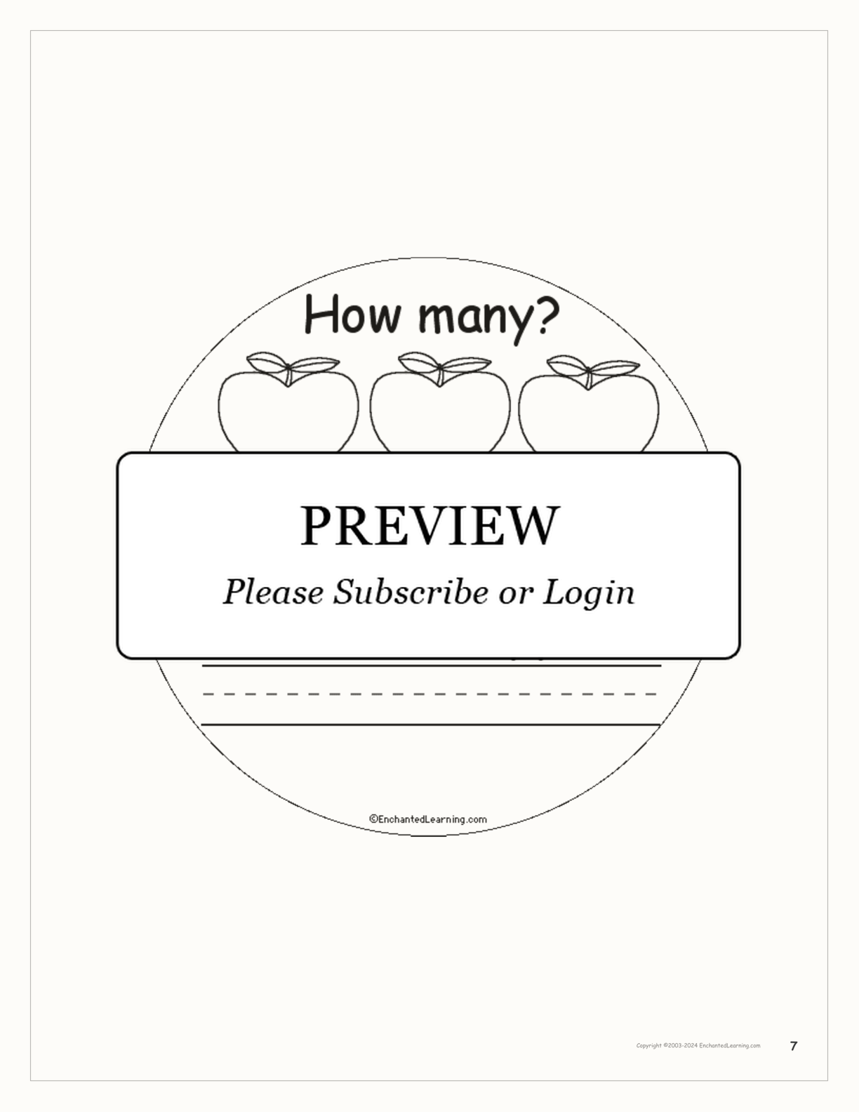 How Many Apples? interactive printout page 7