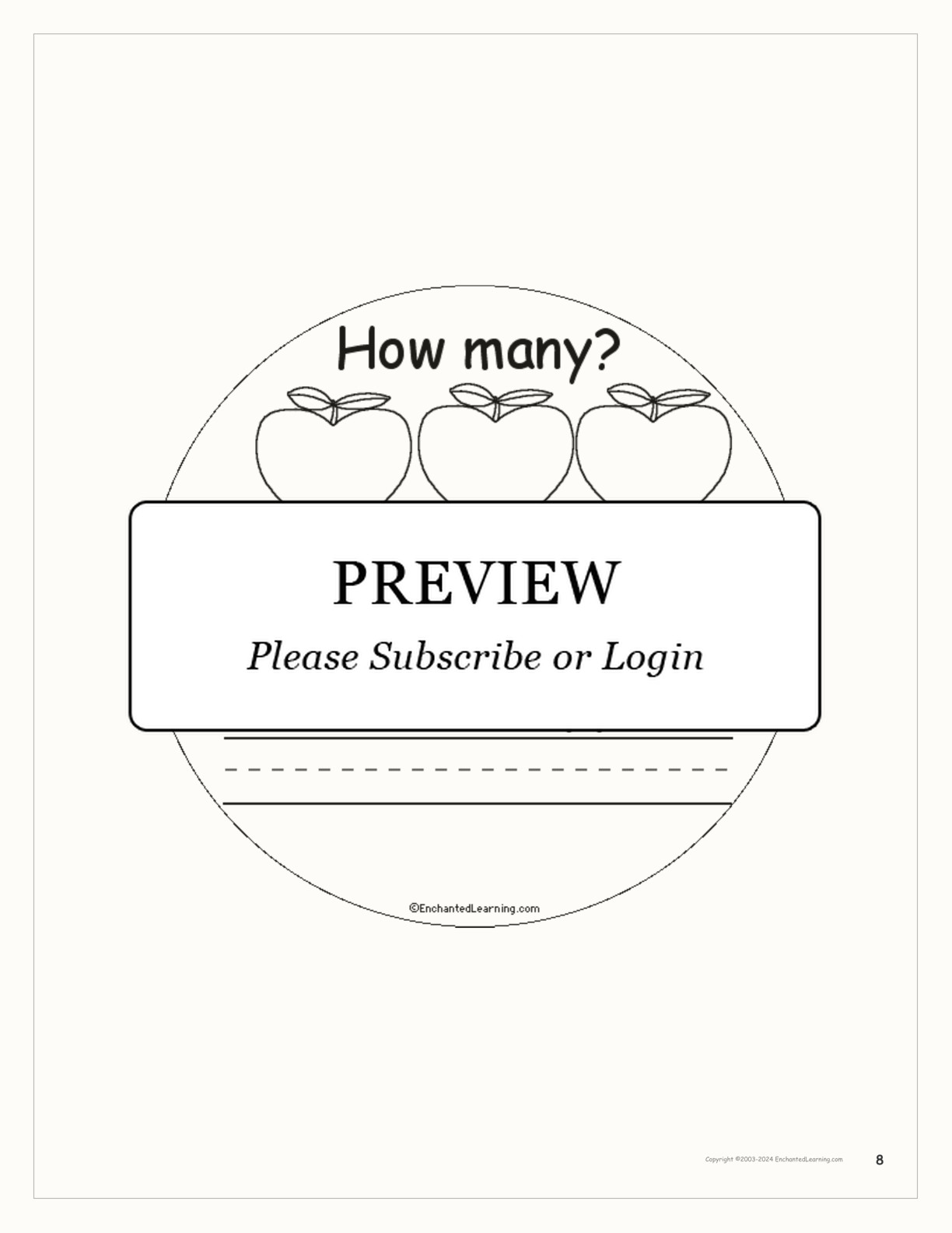 How Many Apples? interactive printout page 8