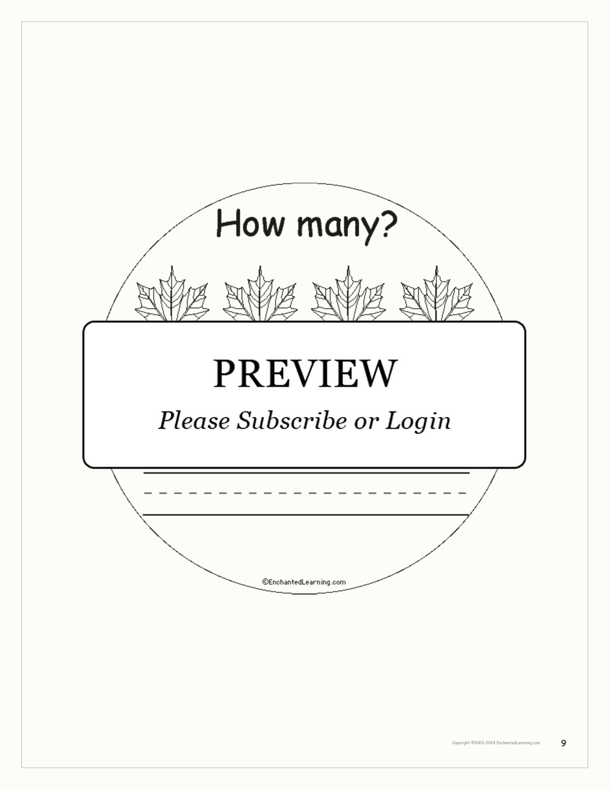 Fall — How Many? Printable Book interactive printout page 9