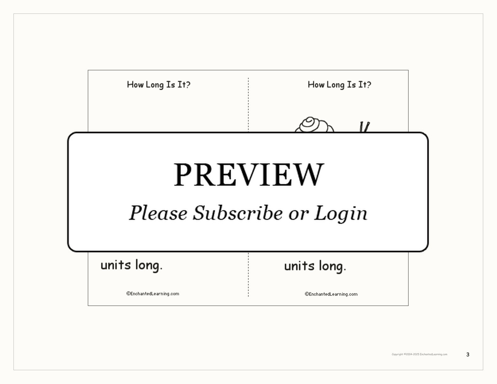 'How Long is it?' Book interactive printout page 3