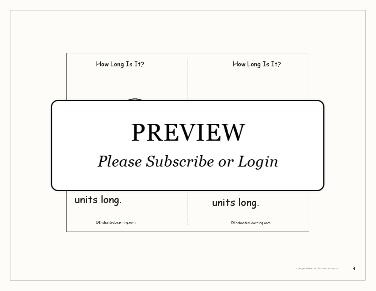 'How Long is it?' Book interactive printout page 4