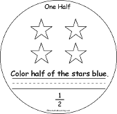Search result: 'One Half: A Fractions Book: Color half of the stars blue'