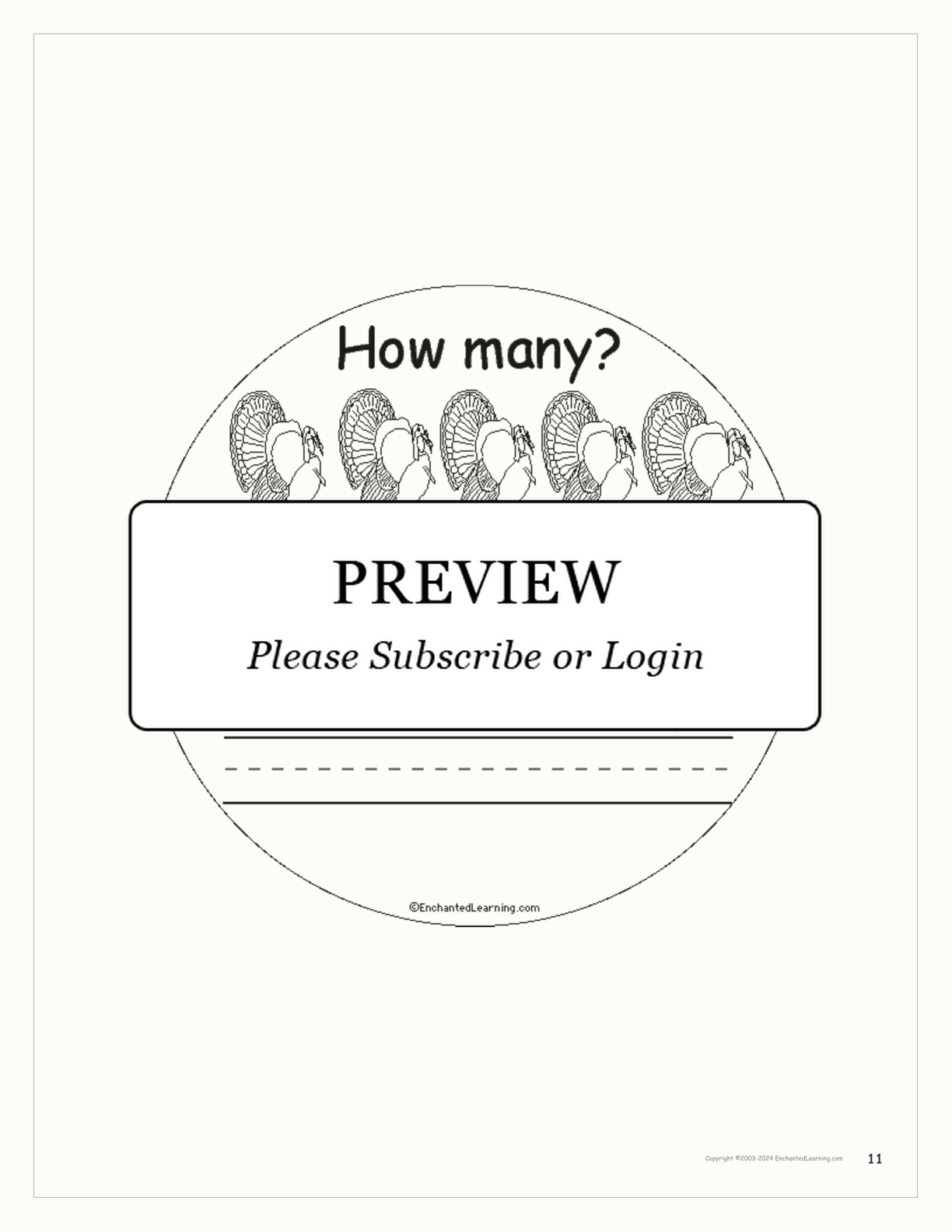 How Many Turkeys? interactive printout page 11