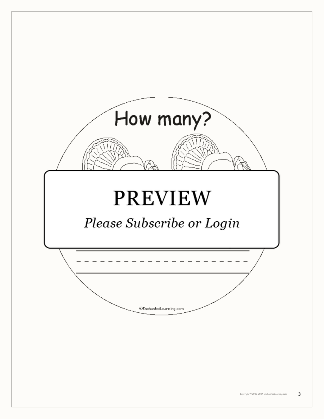 How Many Turkeys? interactive printout page 3