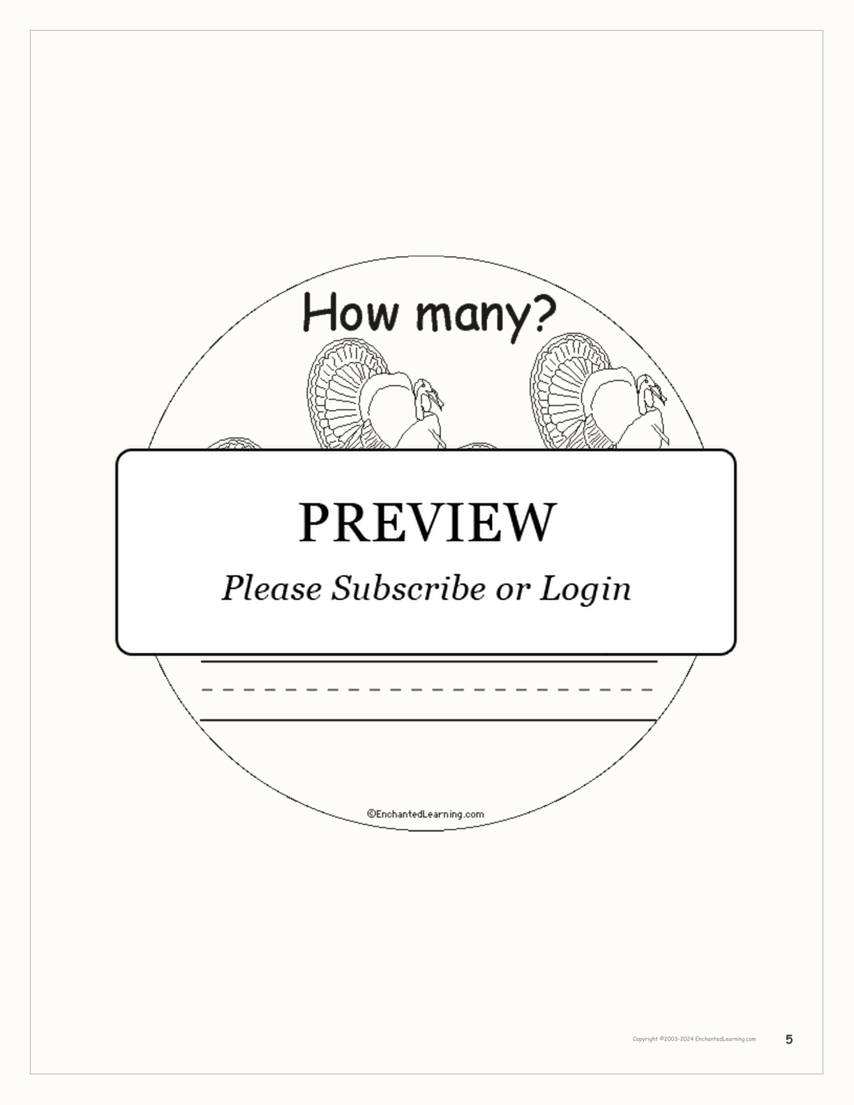 How Many Turkeys? interactive printout page 5