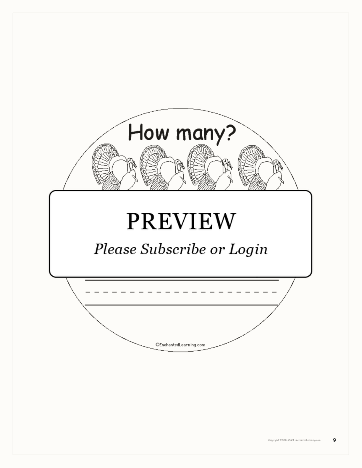 How Many Turkeys? interactive printout page 9