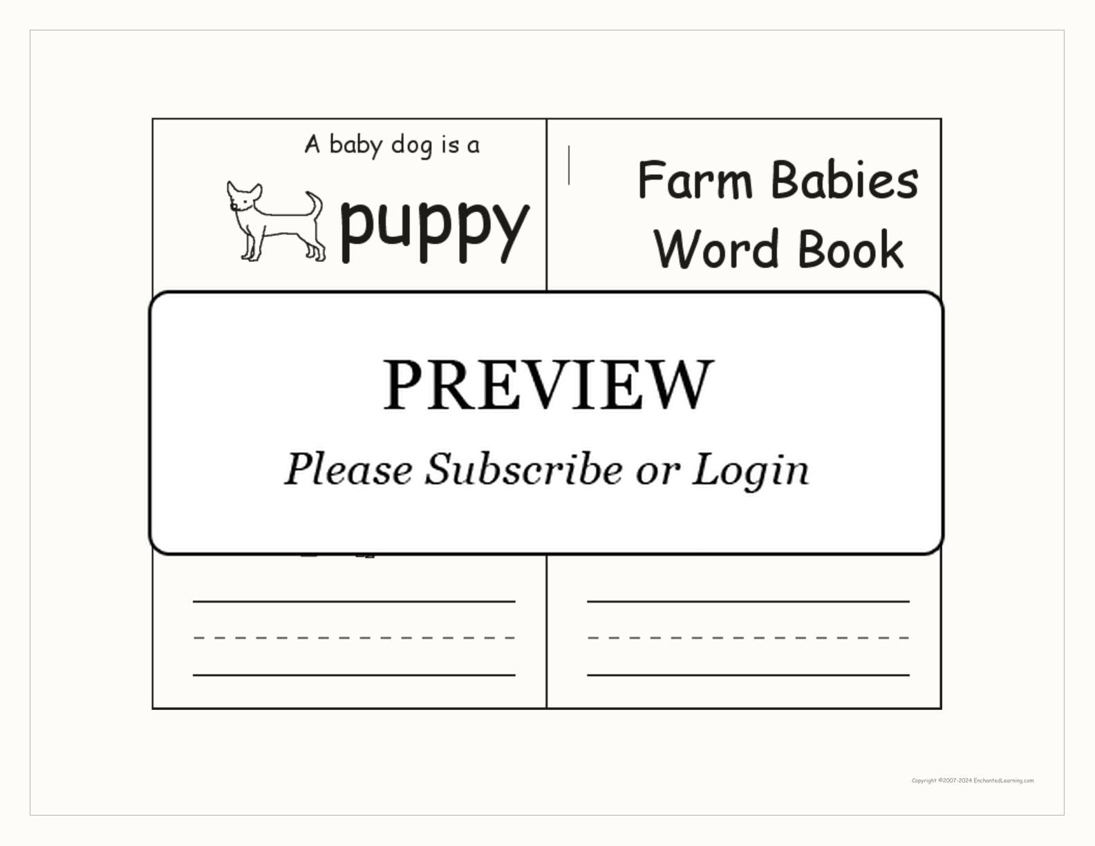 Farm Babies Word Book interactive printout page 1
