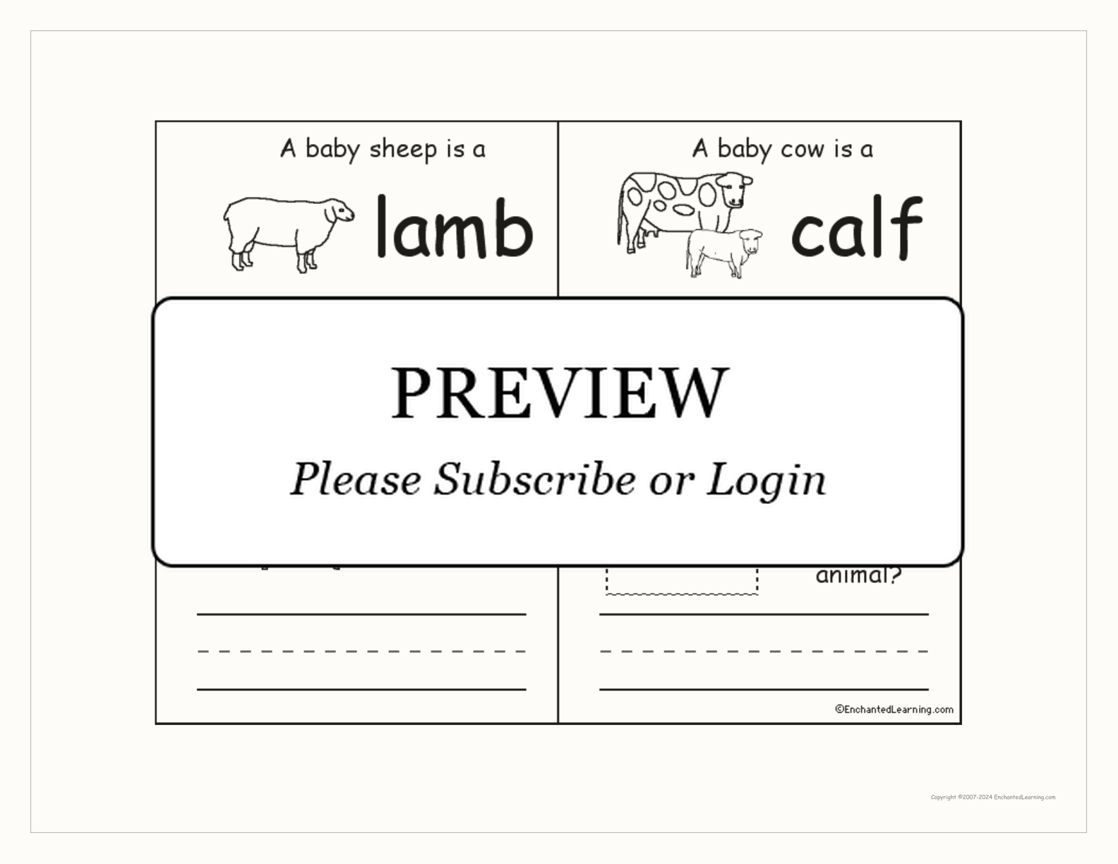 Farm Babies Word Book interactive printout page 2