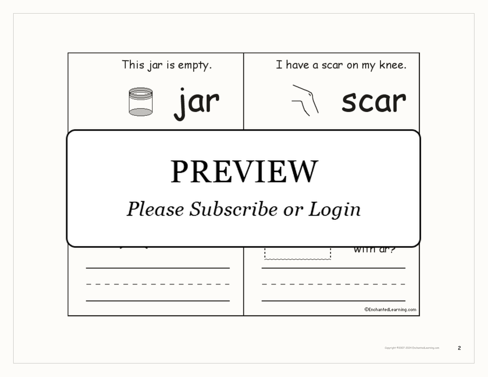 Words that Rhyme with Ar — Printable Book interactive printout page 2