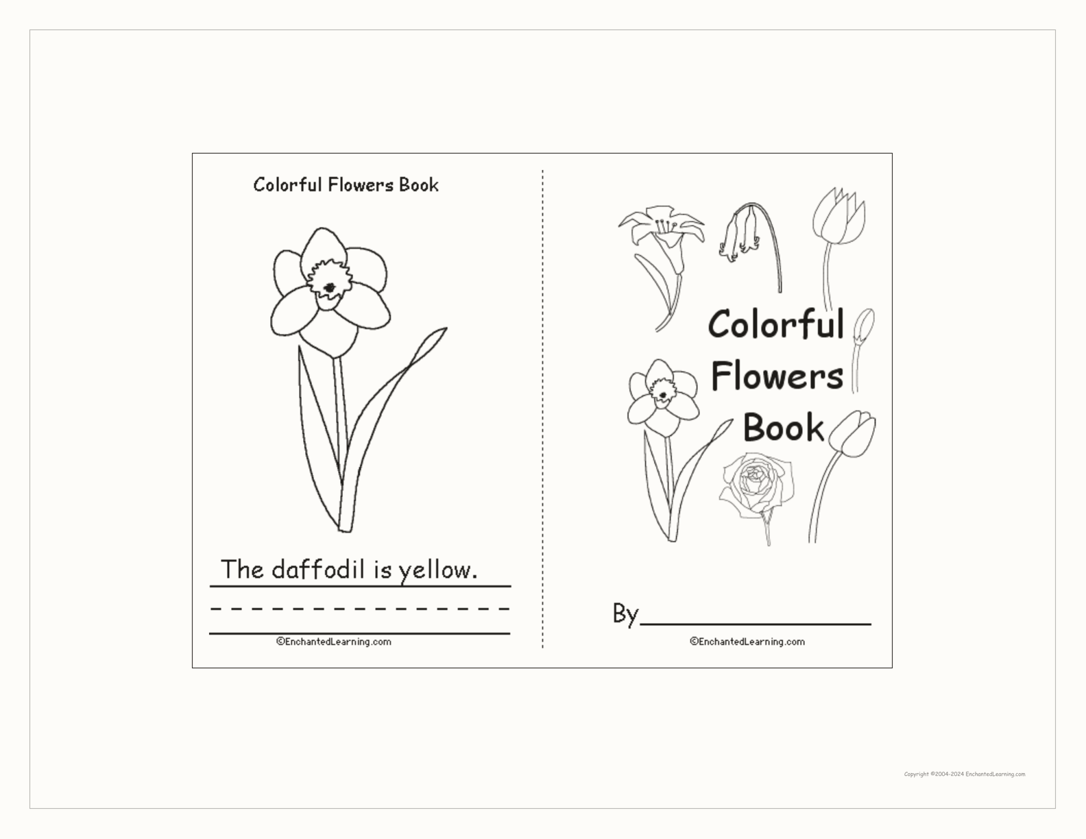 Colorful Flowers Book, A Printable Book interactive printout page 1
