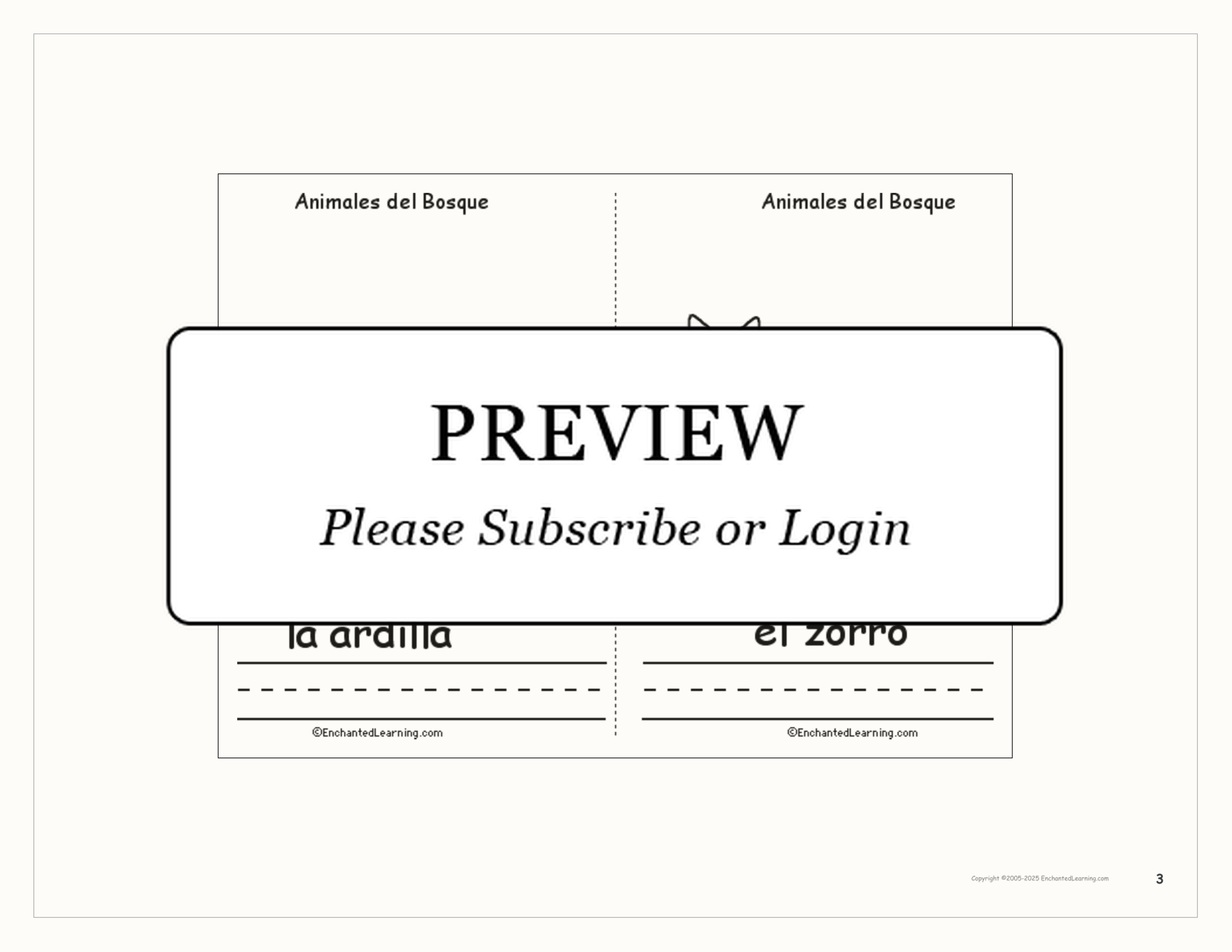 Animales del Bosque (Forest Animals) interactive printout page 3