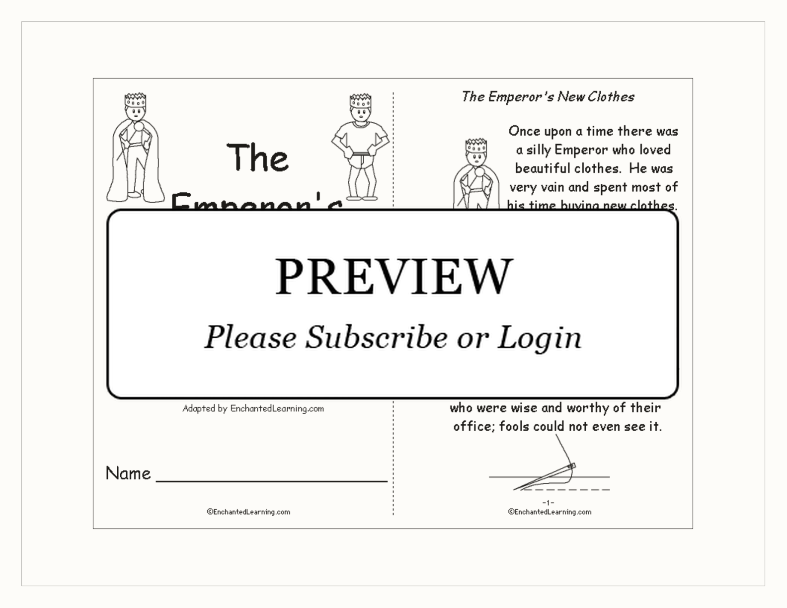 'The Emperor's New Clothes' Printable Book interactive printout page 1