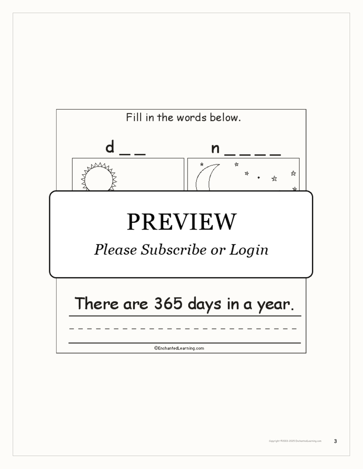 'How Long is a Year?' Book interactive printout page 3