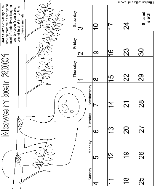 November Calendar 2001: EnchantedLearning com