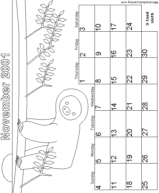 November Calendar 2001: EnchantedLearning com