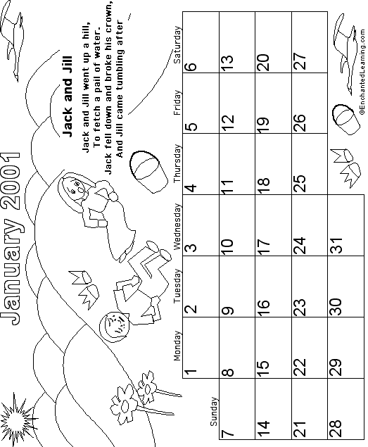 January Calendar 2001: EnchantedLearning com