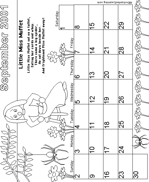 September Calendar 2001: EnchantedLearning com