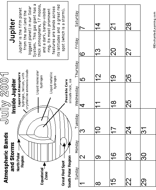 July Calendar 2001: EnchantedLearning com