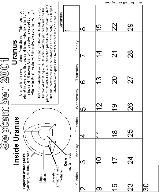 September Calendar 2001: EnchantedLearning com