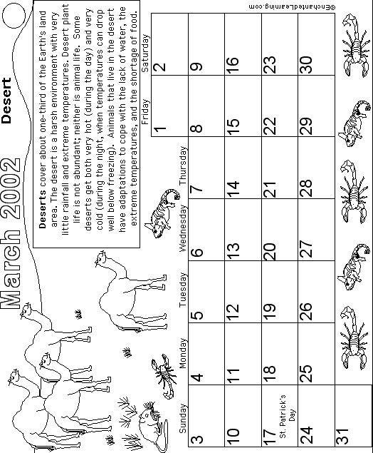 March Calendar 2002 Biomes: EnchantedLearning com