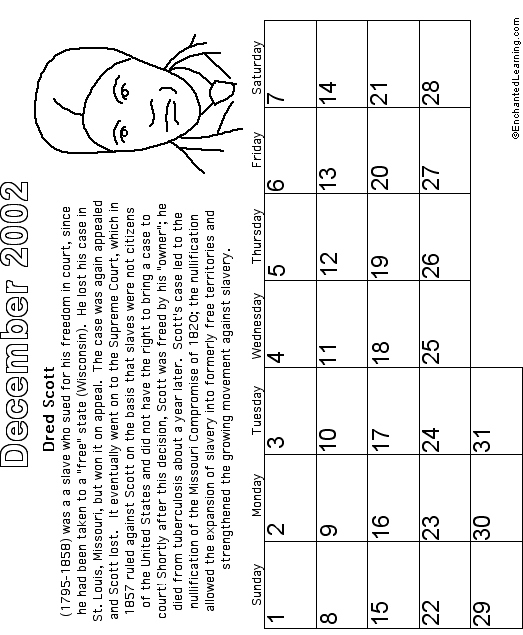December Calendar 2002 Black History: EnchantedLearning com