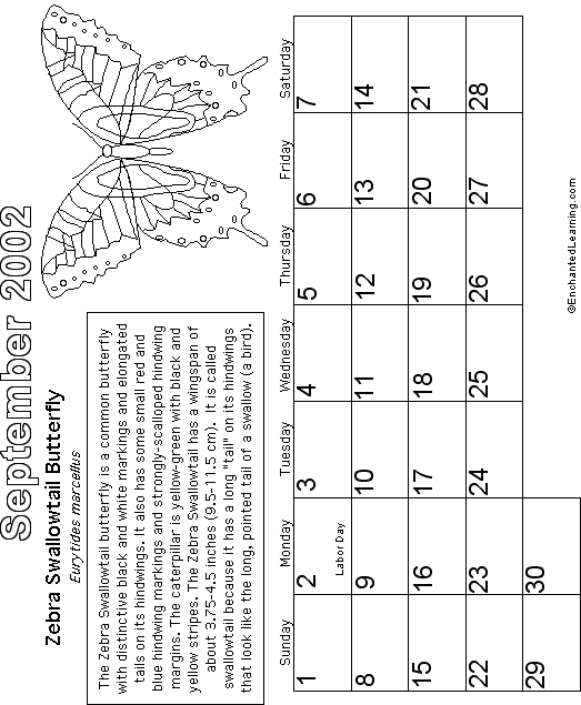 September Calendar 2002 Butterfly: EnchantedLearning com