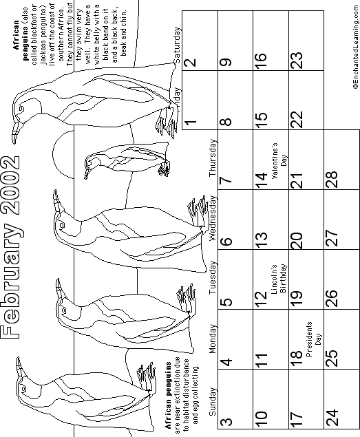 February Calendar 2002: EnchantedLearning com