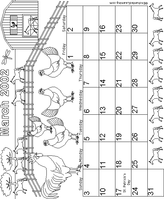 March Calendar 2002 farm: EnchantedLearning com