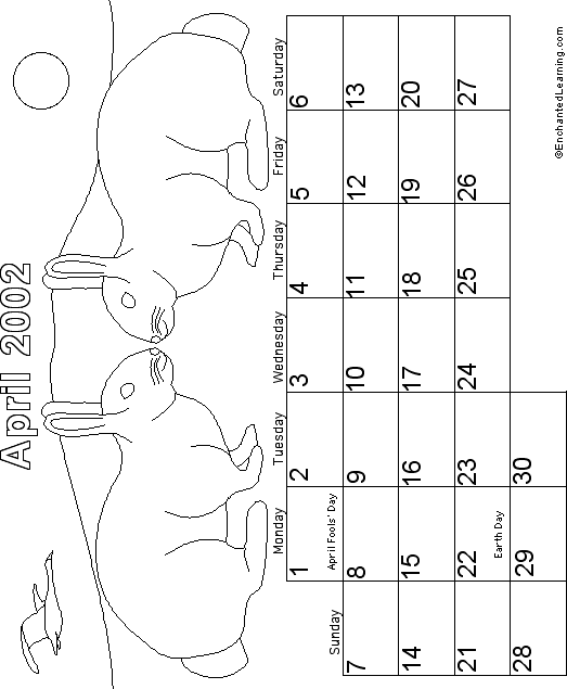 April Calendar 2002 Holidays: EnchantedLearning com
