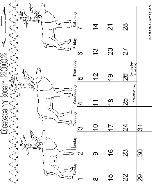 December Calendar 2002 Holidays: EnchantedLearning com