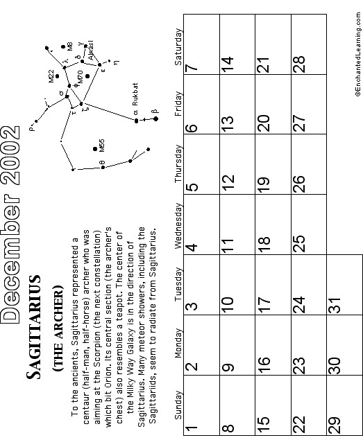 Zodiac December Calendar 2002: EnchantedLearning com