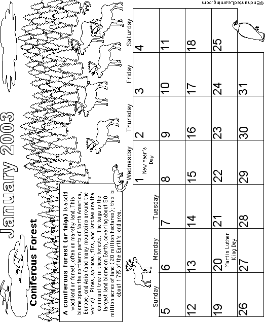 January Calendar 2003 Biomes: EnchantedLearning com