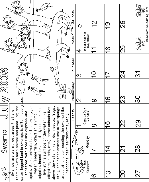 July Calendar 2003 Biomes: EnchantedLearning com