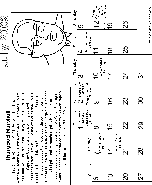 July Calendar 2003 Black History: EnchantedLearning com