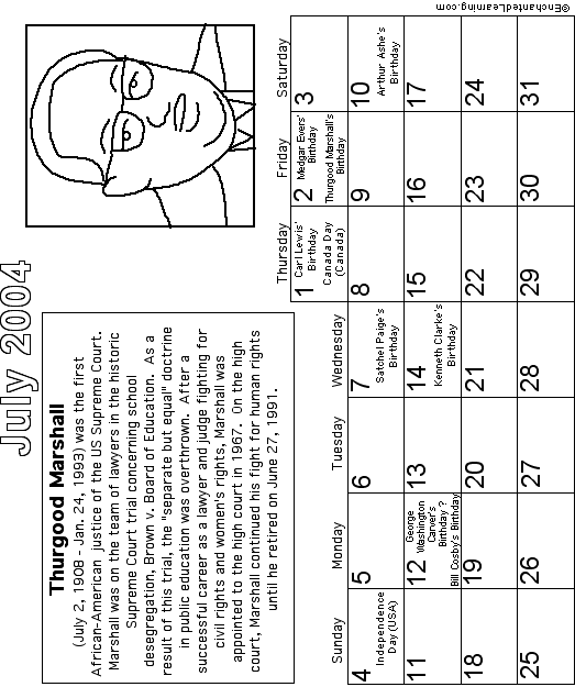 July Calendar 2004 Black History: EnchantedLearning com