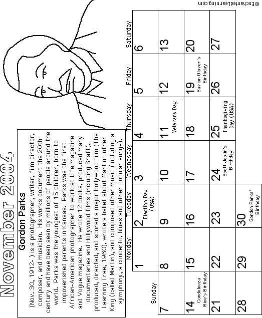 November Calendar 2004 Black History: EnchantedLearning com