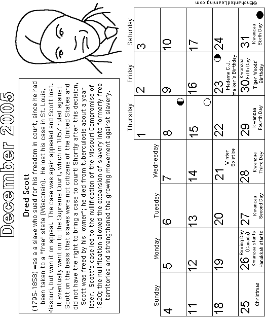 December Calendar 2005 Black History: EnchantedLearning com