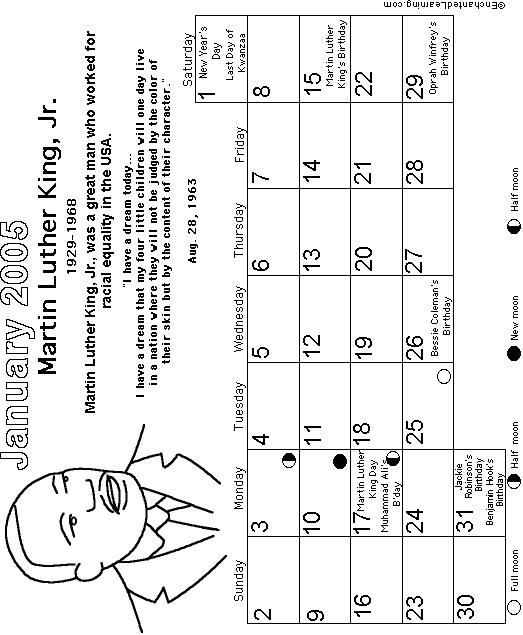 January Calendar 2005 Black History: EnchantedLearning com