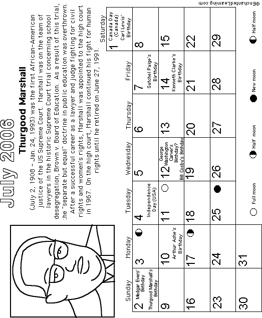 July Calendar 2006 -Black History: EnchantedLearning.com