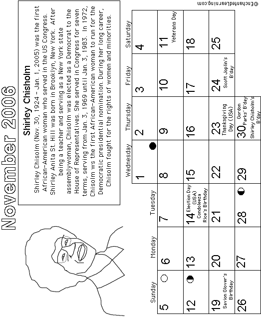 November Calendar 2006 Black History: EnchantedLearning com