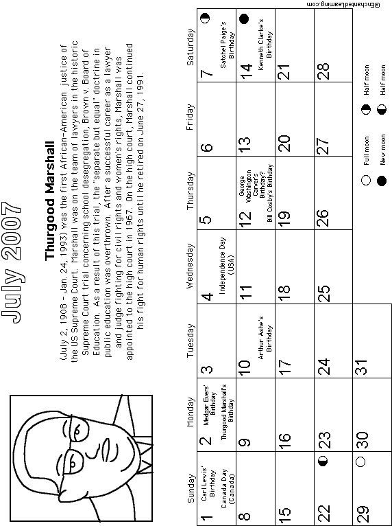 July Calendar 2007 Black History: EnchantedLearning com