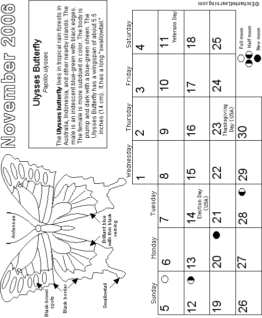 November Calendar 2006 Butterfly: EnchantedLearning com