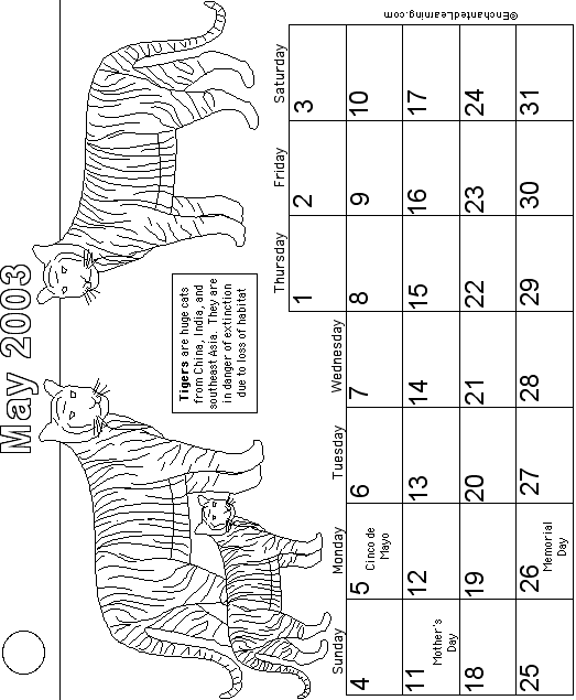 May Calendar 2003: EnchantedLearning com