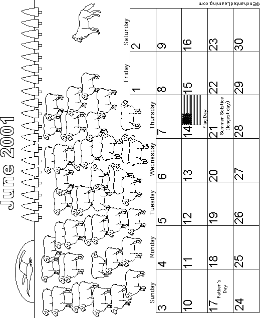 June Calendar 2001 Farm: EnchantedLearning com